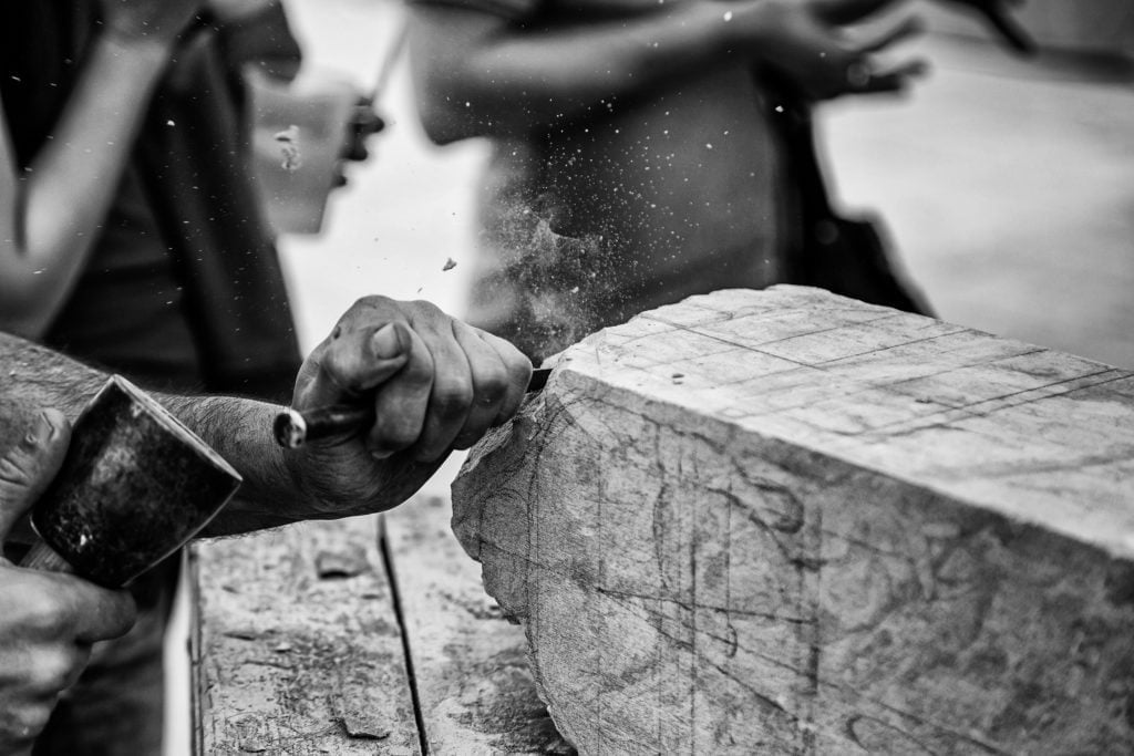 Stonemason working. BWF Humphries Stonemasons, Wood Burning Stoves, Granite Worktops, Quartz Worktops. Hungerford, Newbury, Marlborough.